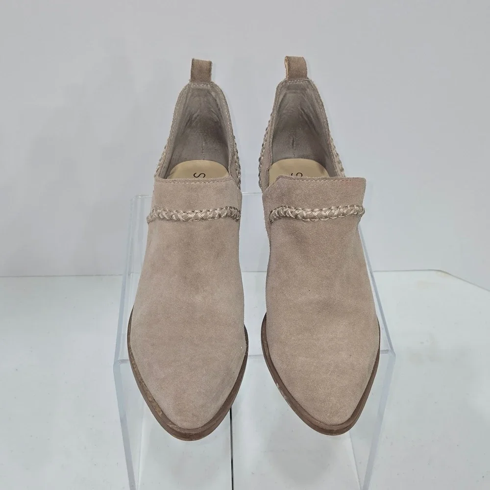 Sole Society Womens 7.5 Taupe Suede Braided Ankle Booties Pointed Toe AC445